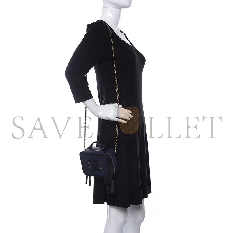 Ch**el caviar quilted small cc filigree vanity case navy black (16*12*7cm)